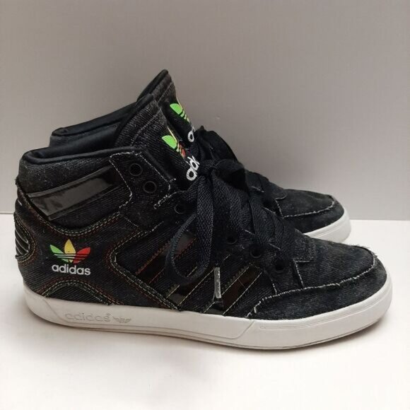 ADIDAS / Canvas Rasta Logo Sneaker Shoes Black Youth V21148 Sz 6 - Picture 2 of 15